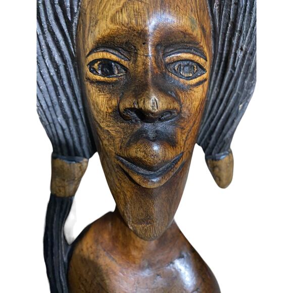 Wooden African People Art Male & Female Brown Stained Handcarved Crafted - Picture 8 of 11